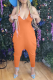 Tangerine Red Sexy Solid Patchwork Halter Harlan Jumpsuits