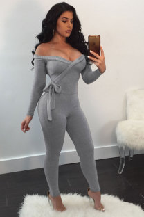 Light Gray Long Sleeve Mid bandage Solid pencil Pants 