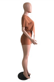 Blue Fashion Casual Solid Asymmetrical O Neck Short Sleeve Two Pieces