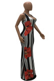 Pink Fashion Casual Print Basic U Neck Vest Dress
