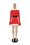 Red Sexy Solid Patchwork Turtleneck Pencil Skirt Dresses