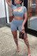 Blue and gray Fashion Casual Patchwork Solid Two Piece Suits pencil Short Sleeve Two Pieces