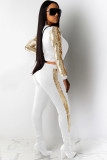 White knit Sexy Patchwork Two Piece Suits Solid Straight Long Sleeve 