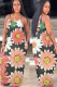 Brown Fashion Street White Brown Yellow Spaghetti Strap Sleeveless V Neck Pencil Dress Floor-Length Print Floral Animal Dresses
