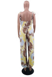 Brown Sexy Casual Print Tie Dye Strap Design Spaghetti Strap Regular Jumpsuits