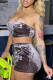 Brownness Sexy Pleuche Patchwork Solid Patchwork Vests Strapless Sleeveless Short Two Pieces