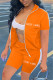 Orange Casual Sportswear Letter Embroidered Patchwork Zipper Collar Short Sleeve Two Pieces
