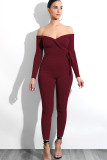Light Gray Sexy Solid bandage Patchwork Long Sleeve V Neck Jumpsuits