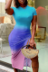 Light Blue Casual Patchwork Tie-dye High Opening O Neck Irregular Dress Dresses
