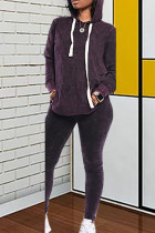 purple Street Print Hooded Collar Long Sleeve Regular Sleeve Two Pieces