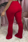 Pink Elastic Fly Mid Solid Boot Cut Pants Bottoms