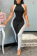 Black Fashion Casual Patchwork Basic O Neck Regular Jumpsuits