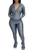 Dark Gray Fashion adult Europe and America Ma'am Patchwork Solid Two Piece Suits pencil Long Sleeve Two Pieces