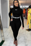 White Fashion Sexy adult Ma'am Letter Print Two Piece Suits pencil Long Sleeve Two Pieces