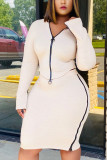 Apricot Casual Solid O Neck Long Sleeve Two Pieces