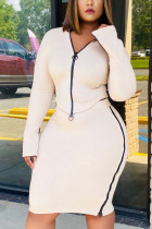 Apricot Casual Solid O Neck Long Sleeve Two Pieces