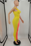 Pink Sexy Solid Patchwork One Shoulder Skinny Jumpsuits