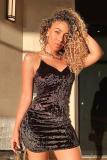 Black Fashion adult Sexy Spaghetti Strap Sleeveless V Neck Step Skirt Mini hollow out Solid Patc