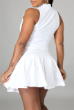 Black Fashion Casual Solid Vests Zipper Collar Sleeveless Two Pieces