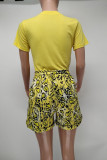 Green Casual Print Patchwork O Neck Short Sleeve Two Pieces
