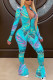 Lake Green Fashion Casual Print zipper Long Sleeve O Neck Jumpsuits