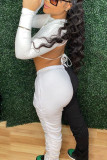 White Sportswear Solid Patchwork Backless O Neck Long Sleeve Two Pieces