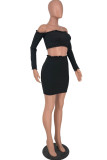 Camel Sexy Solid Patchwork Off the Shoulder Long Sleeve Two Pieces