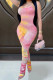 Pink Fashion Casual Print Sleeveless Slip Jumpsuits
