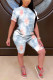 Orange Fashion Casual adult Patchwork Tie Dye Two Piece Suits pencil Short Sleeve Two Pieces