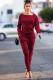 Wine Red Casual Fashion Slim fit Solid Two Piece Suits Patchwork pencil Long Sleeve