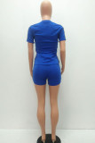 Blue Fashion Casual Patchwork Print Two Piece Suits pencil Short Sleeve Two Pieces