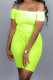 Green and yellow Fashion Casual bandage Asymmetrical Solid Short Sleeve one word collar Rompers