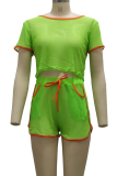White Sexy Solid Patchwork O Neck Short Sleeve Two Pieces