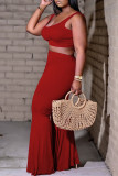 Red Sexy Casual Solid Basic U Neck Sleeveless Two Pieces