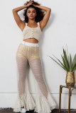 White Elastic Fly Mid Hooded Out ruffle Patchwork Boot Cut Pants Pants