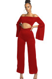 White Sexy Patchwork Solid Ruffled Long Sleeve one word collar Jumpsuits