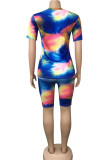 Fluorescent green Spandex Fashion Casual adult Ma'am O Neck Geometric Tie Dye Two Piece Suits Stitching Plus Size 