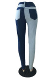 Baby Blue Fashion Casual Patchwork Basic High Waist Jeans