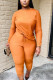 Orange Twilled Satin Solid O Neck Long Sleeve Regular Sleeve Regular Two Pieces