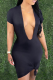 Black Sexy Solid Patchwork V Neck Pencil Skirt Dresses