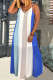 Blue Spaghetti Strap Sleeveless Slip Straight Floor-Length Striped Print Dresses