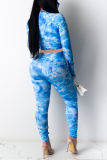 Grey Sportswear Patchwork Tie-dye Zipper Collar Long Sleeve Two Pieces