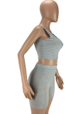 Blue Casual Solid Patchwork U Neck Sleeveless Two Pieces