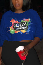 Dark Blue Fashion Casual Adult Print Pullovers O Neck Tops