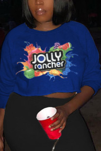 Dark Blue Fashion Casual Adult Print Pullovers O Neck Tops