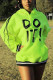 Fluorescent green England Long Sleeves Hooded Step Skirt skirt Print Character Fluorescent Solid asymmetrical Dresses