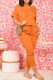 Orange Fashion Casual Solid Basic O Neck Short Sleeve Two Pieces