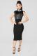 Black Sexy Fashion Tank Sleeveless O neck Step Skirt Knee-Length lace Patchwork Feather Club Dr