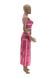 Pink Sexy Print Patchwork O Neck Sleeveless Three Pieces