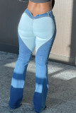 Baby Blue Fashion Casual Patchwork Basic High Waist Straight Jeans